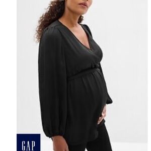 NWOT Gap Black Maternity Satin Wrap Top -Size Small